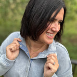 Denim Washed Half Button Sweatshirt Top- Sweatshirt TRES BIEN