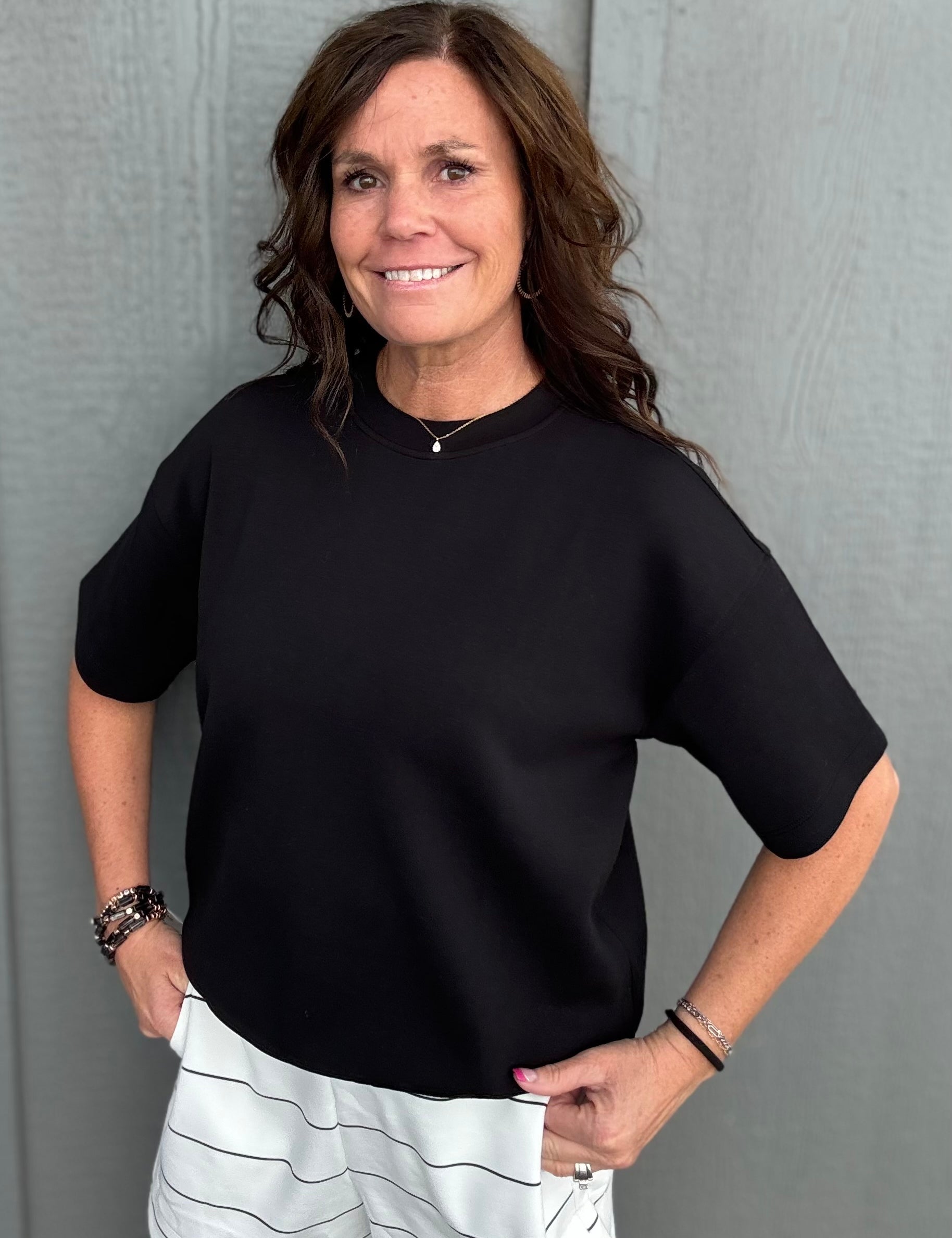 Black Modal Short Sleeve Top Top - Tee RAE MODE