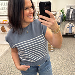 Denim Short Sleeve Cloudy Knit Stripe Top Top - Tee TRES BIEN
