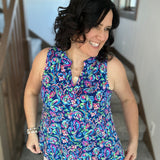 Royal Blue Multi Lizzy Top Tops- Blouses DEAR SCARLETT