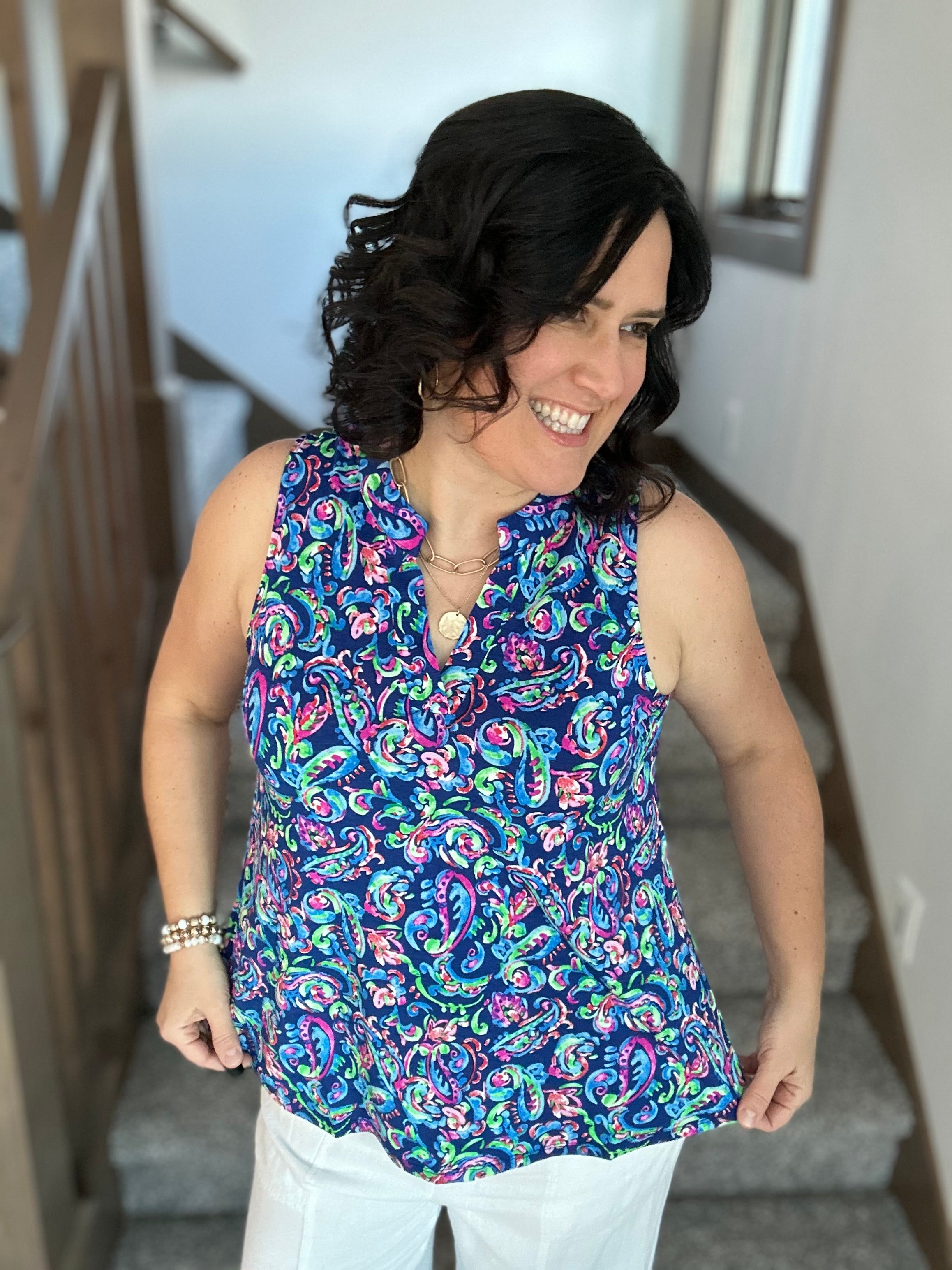 Royal Blue Multi Lizzy Top Tops- Blouses DEAR SCARLETT