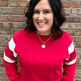 Red Color Block Terry Sweatshirt