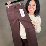 Brown Ankle Flare Patch Pocket Jeans Bottom- Pants RISEN