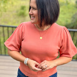 Sunset Orange Bubble Sleeve Knit Top Top - Sweater VOY