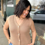 Taupe Crochet Button Up Sleeveless Vest Top - Sweater STACCATO