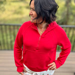 Red Quarter Zip Hoodie Top Top - Sweatshirt RAE MODE