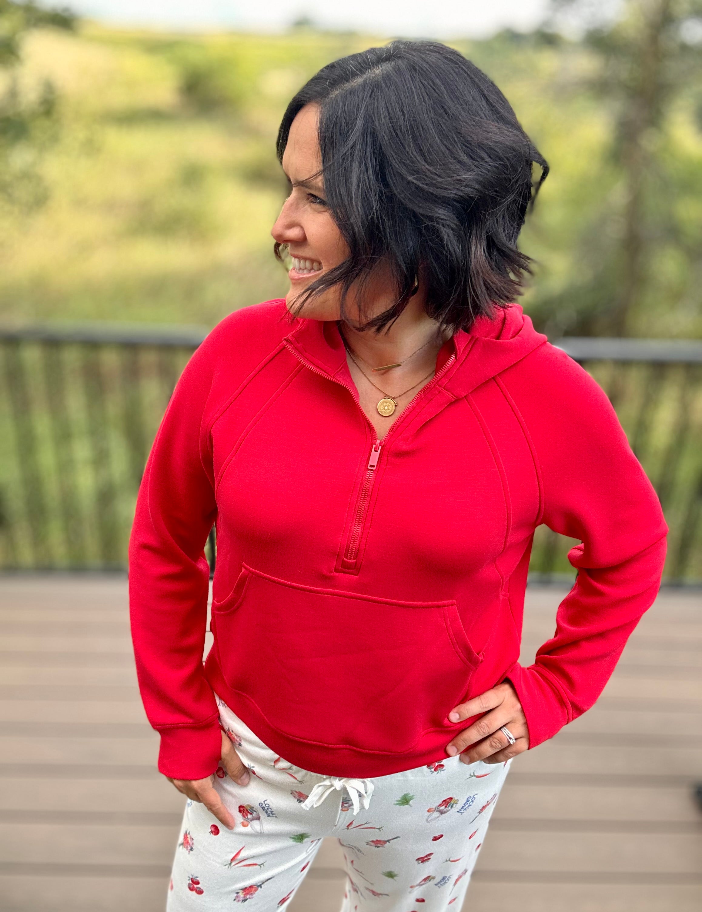 Red Quarter Zip Hoodie Top Top - Sweatshirt RAE MODE