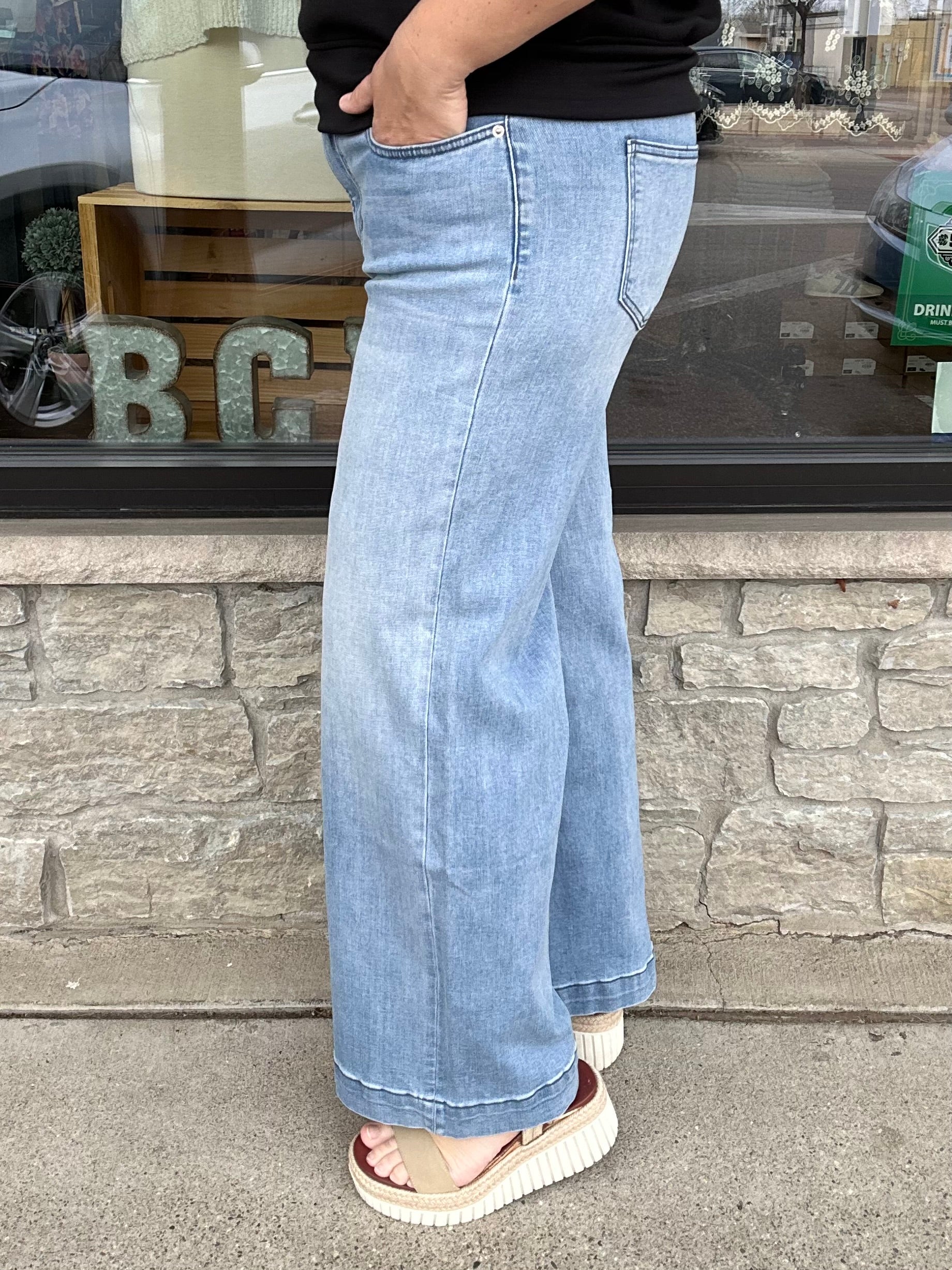 Space Blue Wide Leg Trouser Hem Jeans MICA DENIM