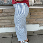 Curious Wide Leg Cropped Stripe Jean Bottom- Pants MICA DENIM