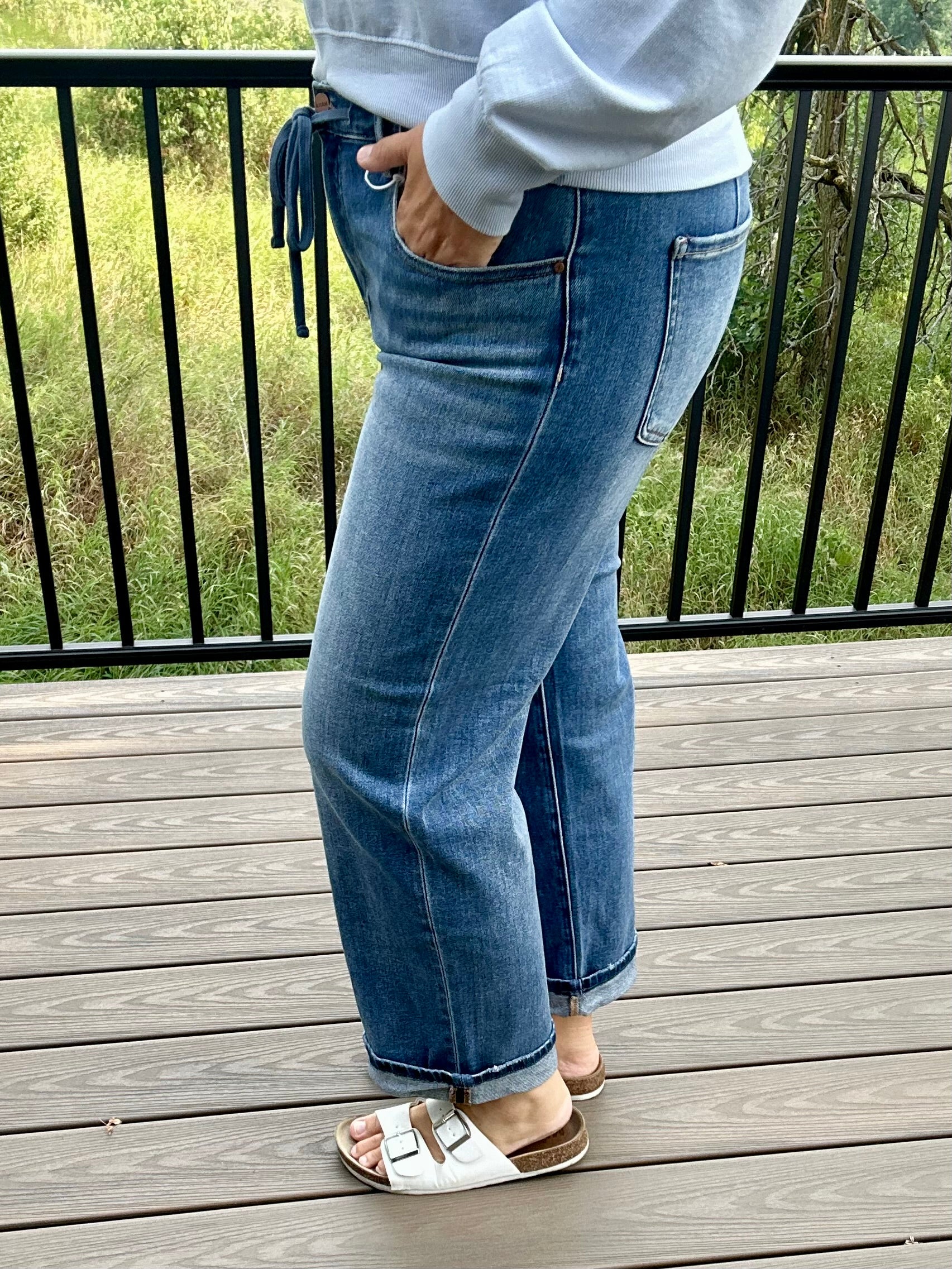 Boyfriend Drawstring Jeans Bottom- Pants RISEN