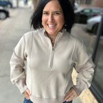 Sand Half Zip-Up Brushed Terry Top Top - Sweatshirt HEM & THREAD