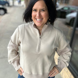 Sand Half Zip-Up Brushed Terry Top Top - Sweatshirt HEM & THREAD