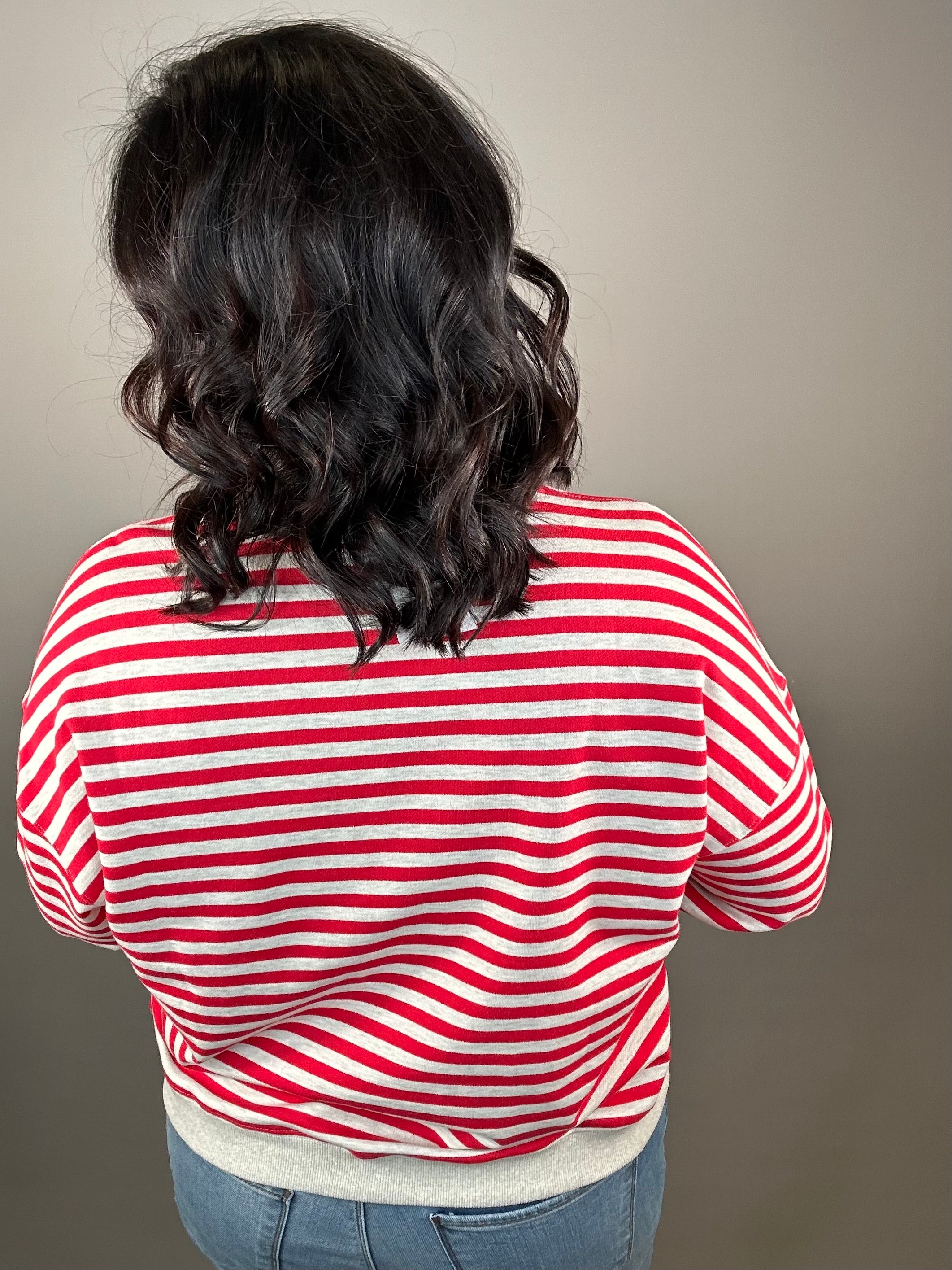 Red/Grey Striped Pullover Top- Sweatshirt MIOU MUSE