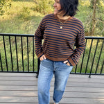 Navy & Brown Stripe Sweater Top - Sweater Mod Ref