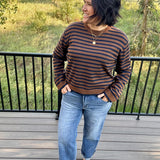 Navy & Brown Stripe Sweater Top - Sweater Mod Ref