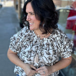 Taupe Bubble Sleeve Swing Top Tops- Blouses DOE & RAE