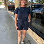 Navy Modal Drawstring Romper Jumpsuit DOE & RAE