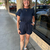 Navy Modal Drawstring Romper Jumpsuit DOE & RAE