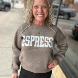 Mocha Soft Brush Textured Espresso Pullover Top - Sweater HEM & THREAD
