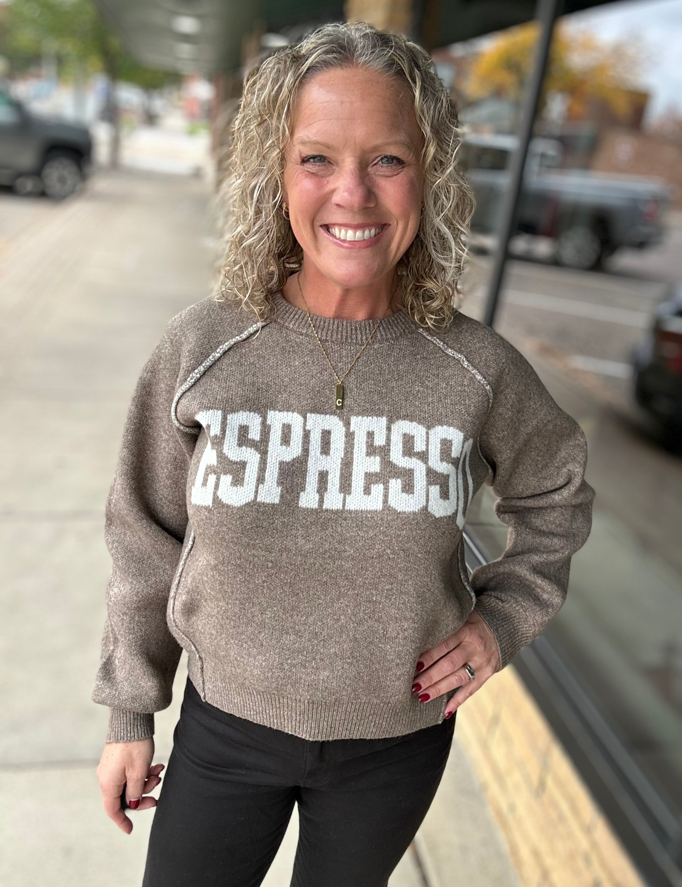 Mocha Soft Brush Textured Espresso Pullover Top - Sweater HEM & THREAD