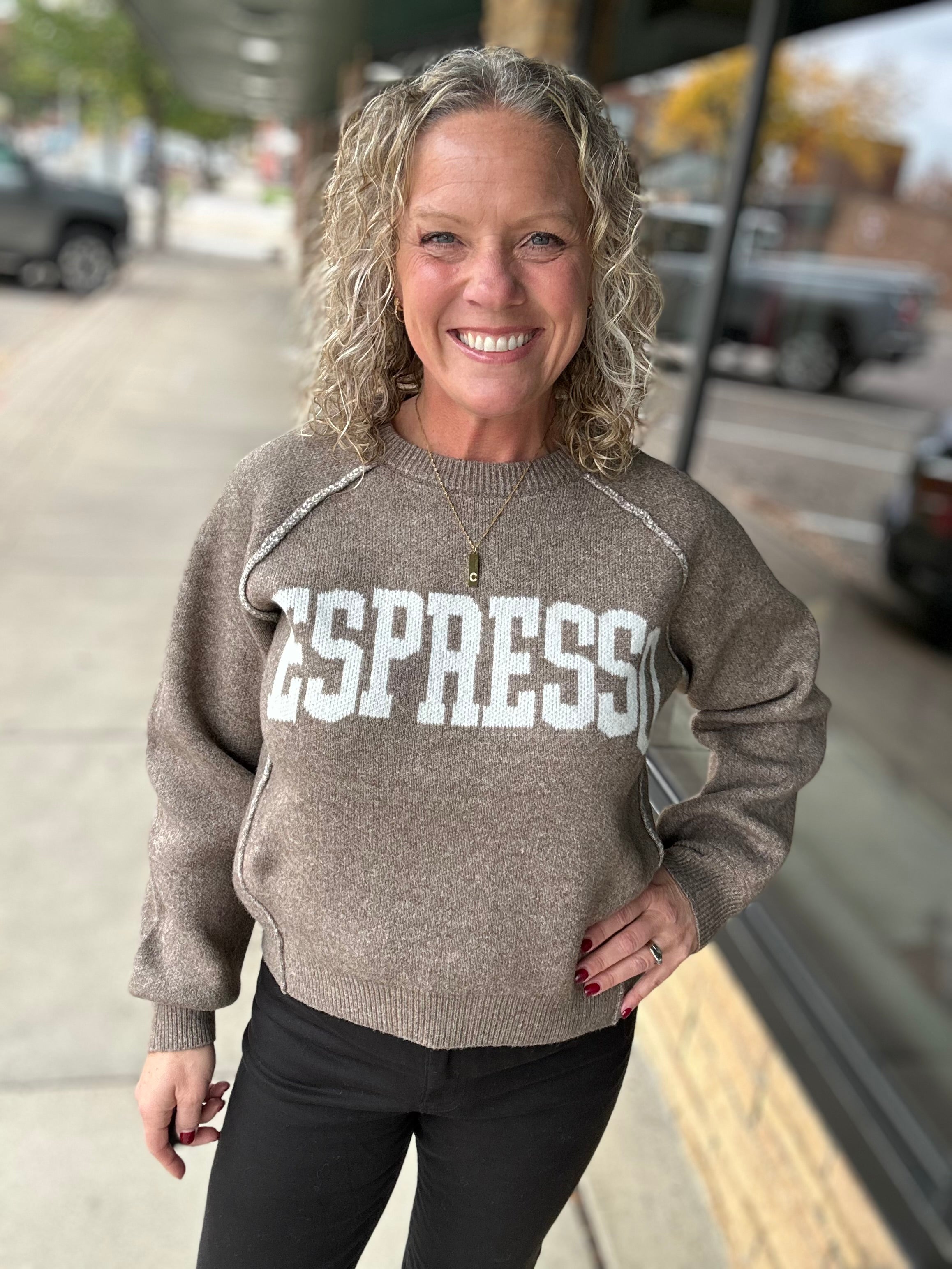 Mocha Soft Brush Textured Espresso Pullover Top - Sweater HEM & THREAD