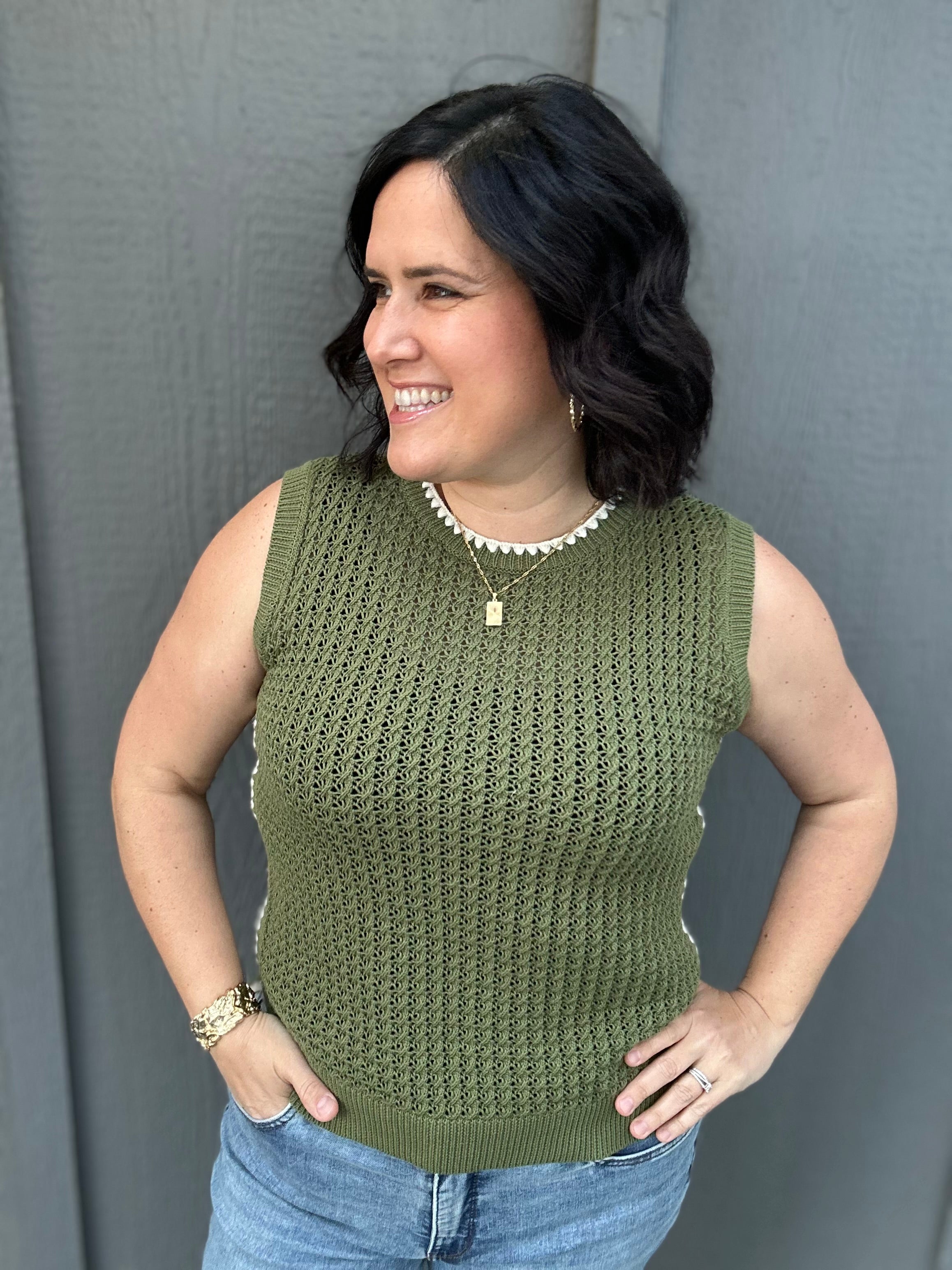 Herb Scalloped Contrast Sweater Top - Sweater EE:SOME