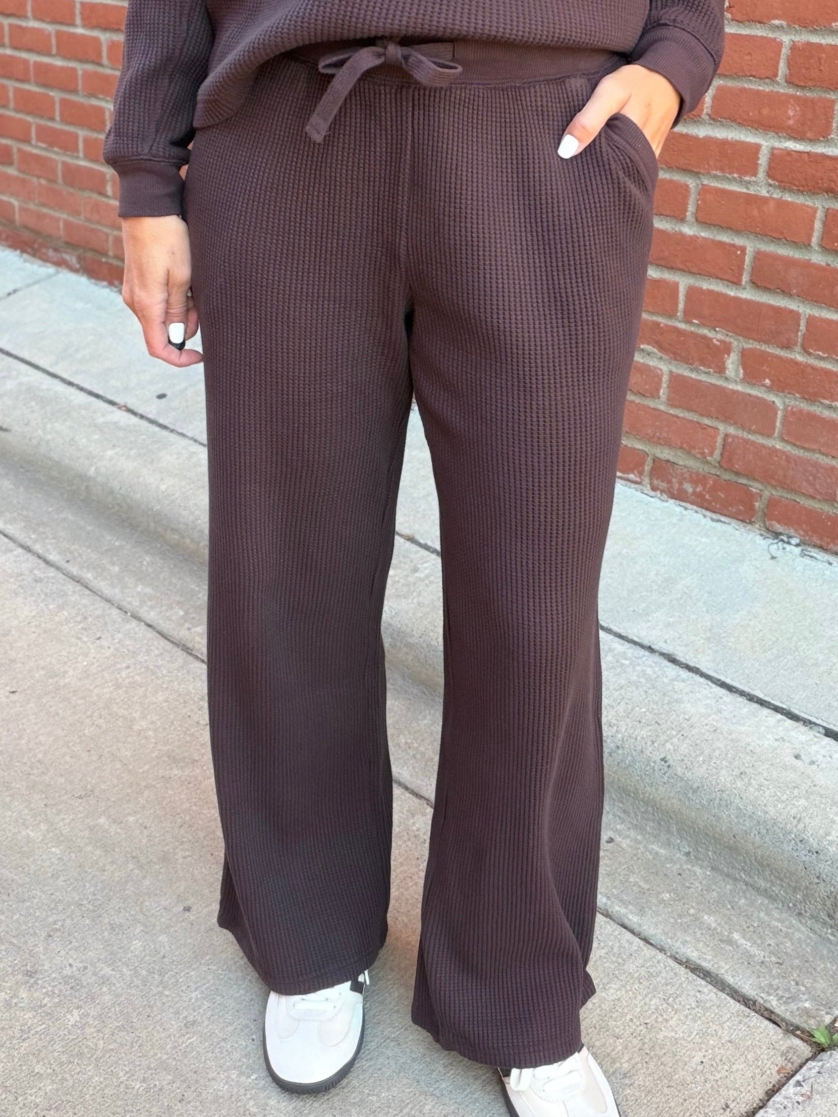 Chocolate Stowe Washed Waffle Pants Bottom- Pants FLAG AND ANTHEM