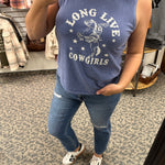 Denim Blue Long Live Cowgirls Tank Tops- Tanks OAT COLLECTIVE