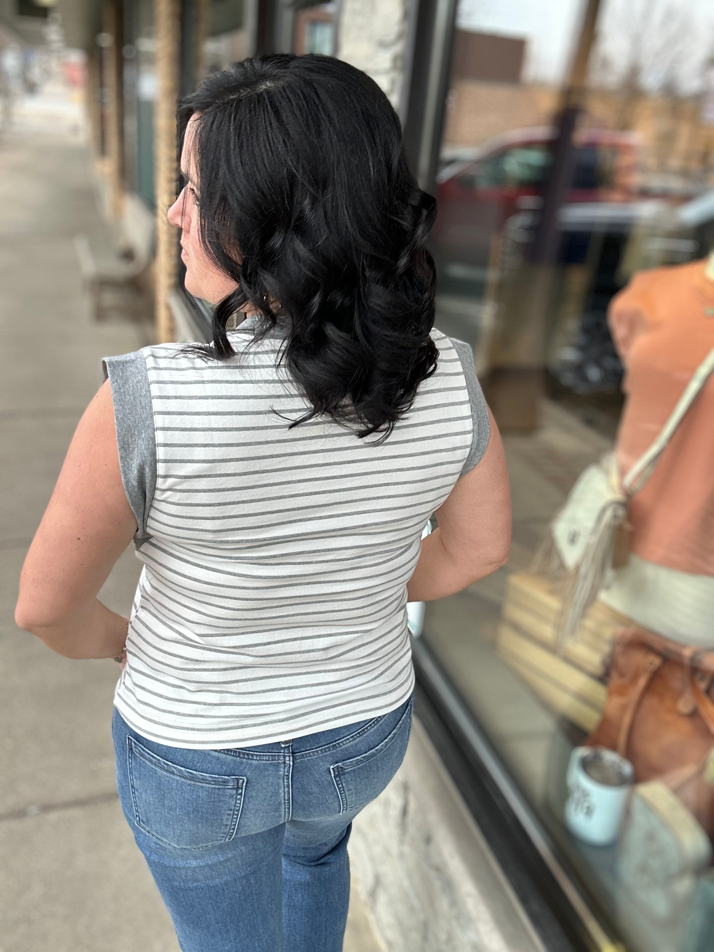 Grey Striped French Terry Tank Top Tops- Tanks DOE & RAE