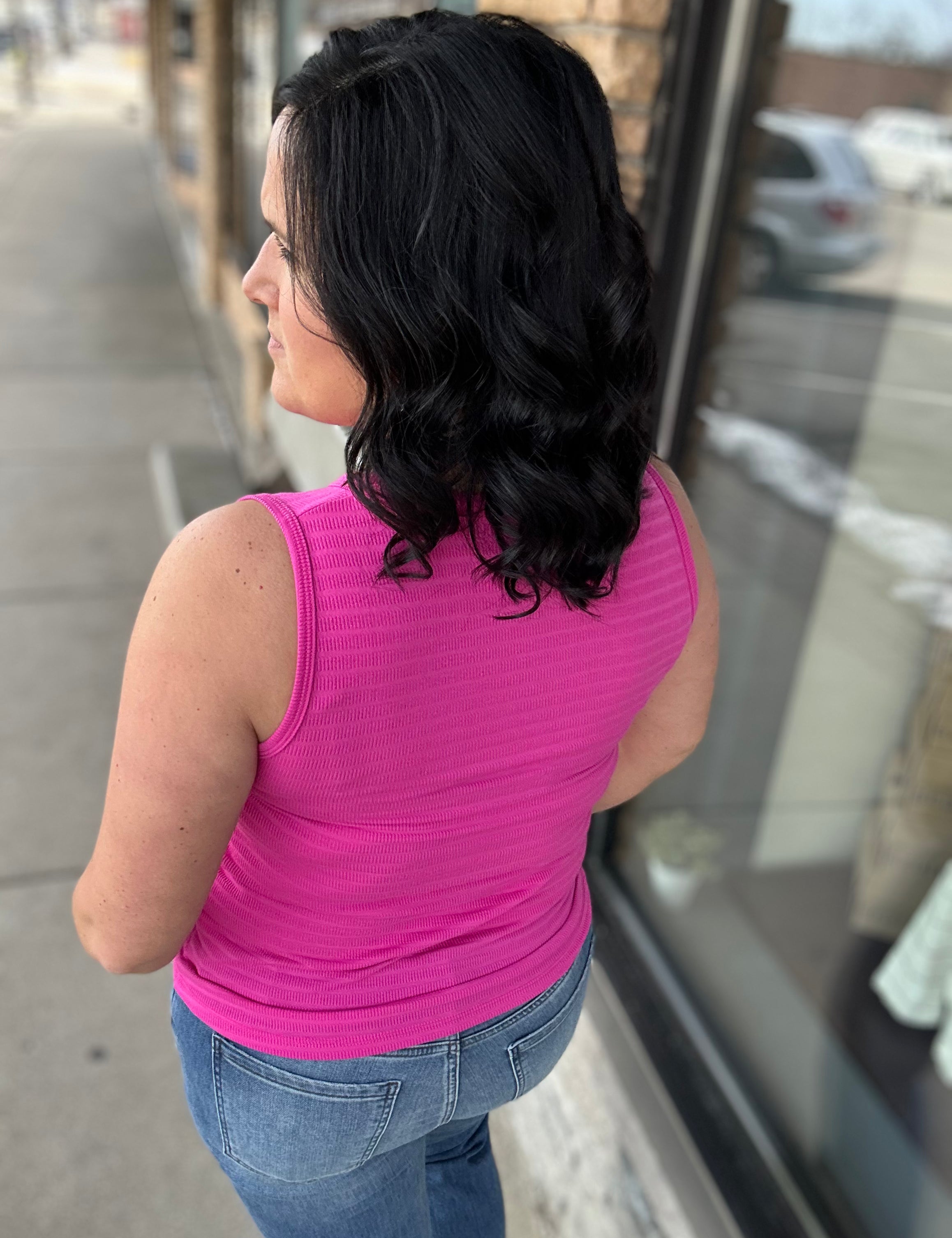 Fuchsia Textured Tank Top Tops- Tanks STACCATO