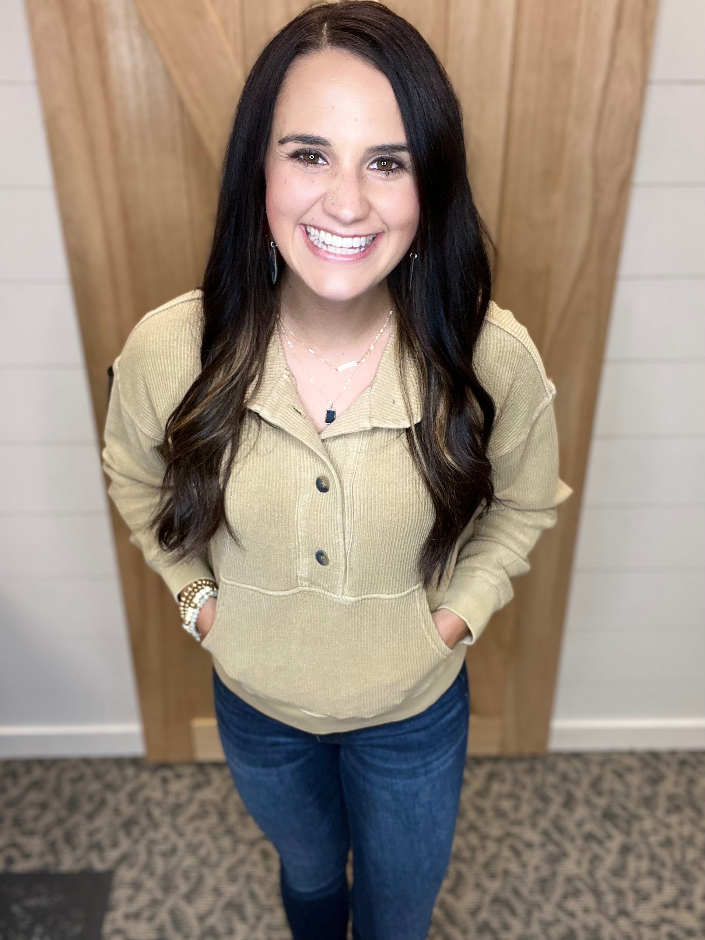 Khaki Jocelyn Pullover Top - Sweatshirt THREAD & SUPPLY