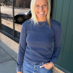 Navy Fayston Waffle Crew Tops- Long Sleeve FLAG AND ANTHEM