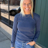Navy Fayston Waffle Crew Tops- Long Sleeve FLAG AND ANTHEM