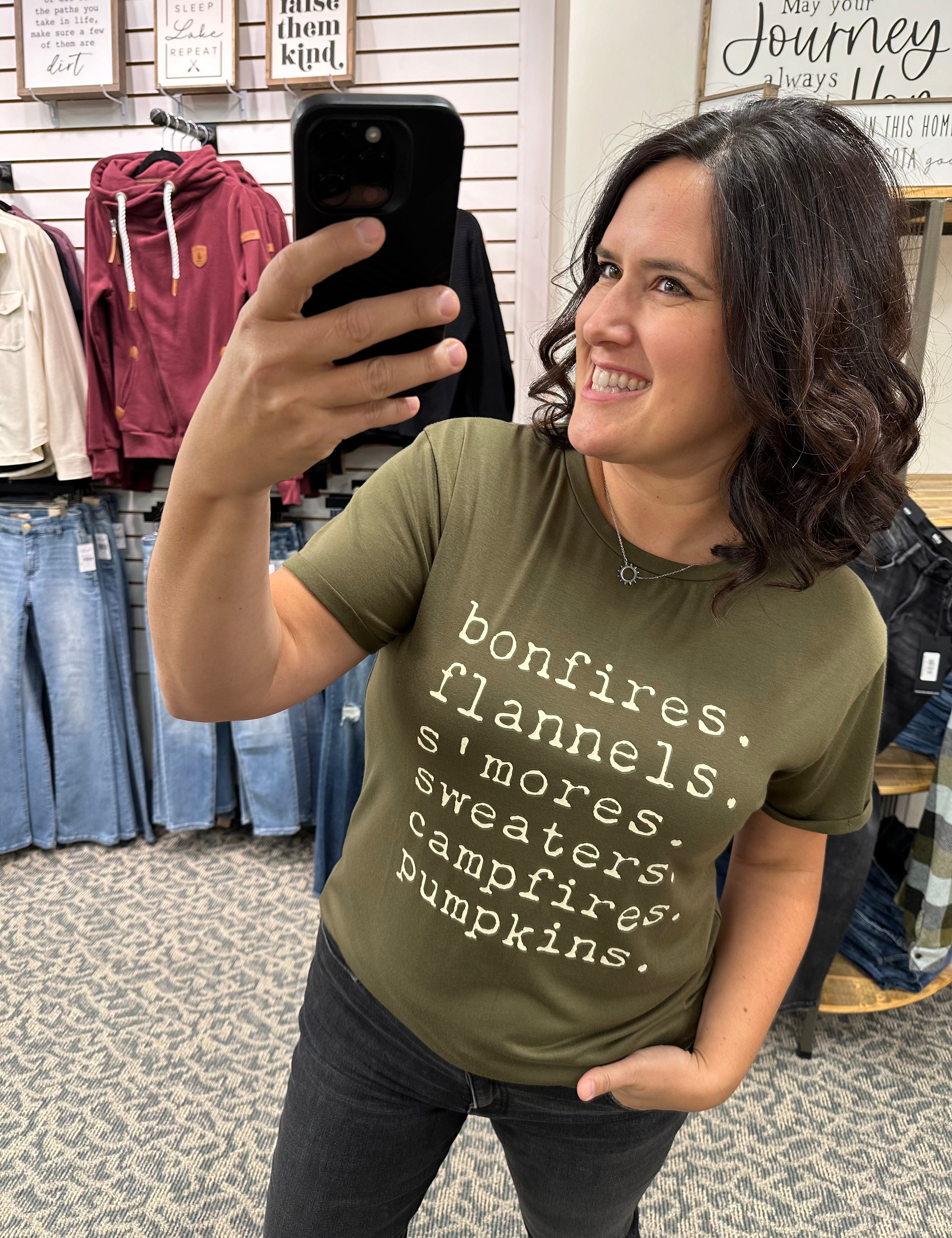 Olive Bonfires Flannel Smores Tee Top - Tee PANACHE