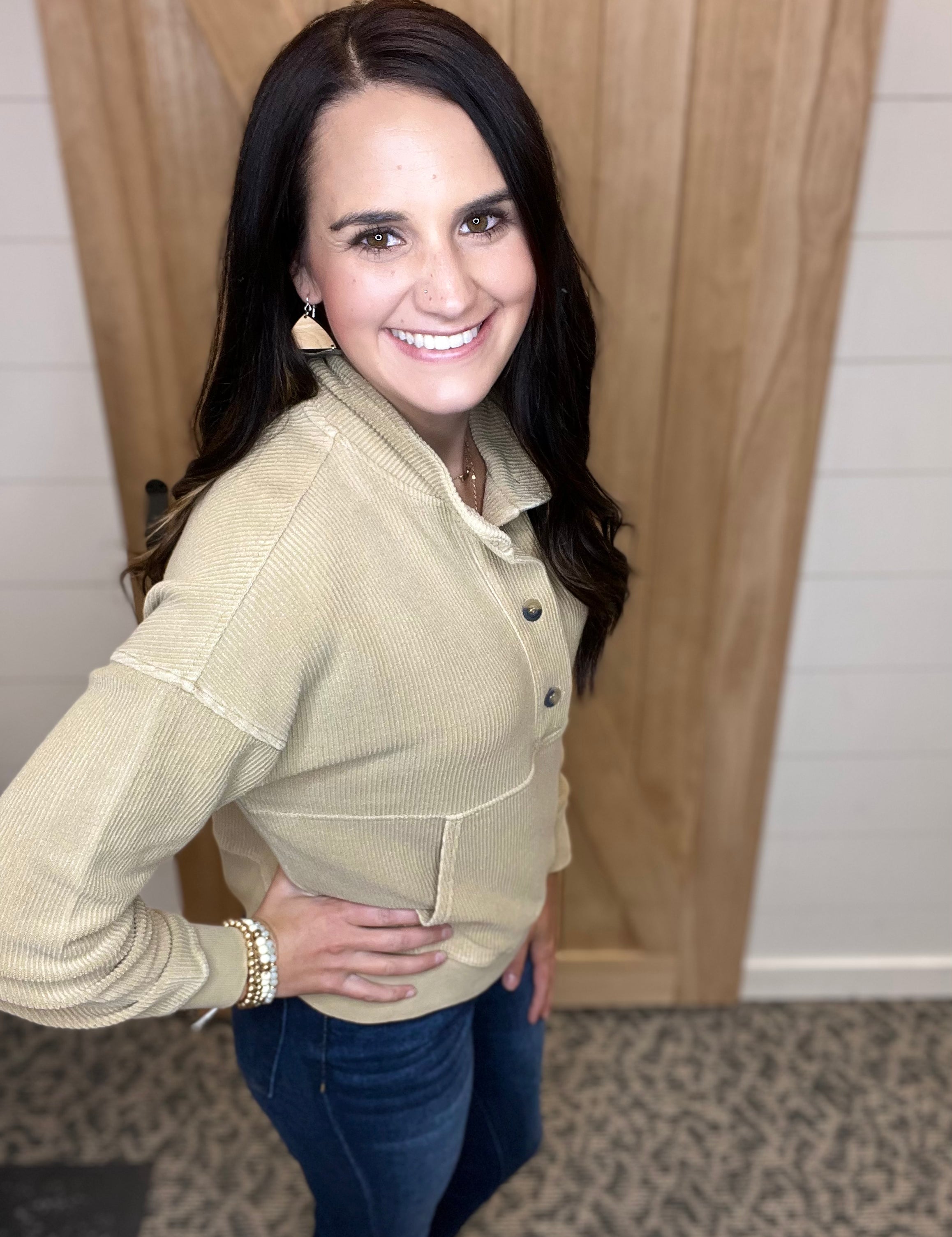 Khaki Jocelyn Pullover Top - Sweatshirt THREAD & SUPPLY