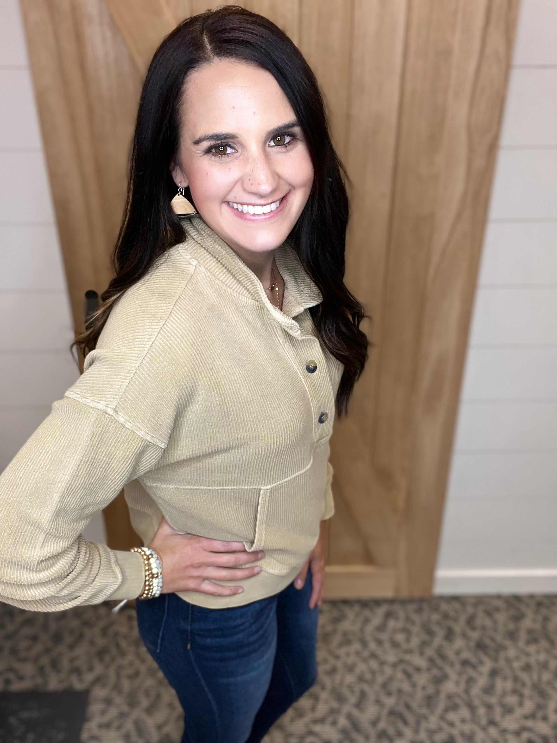 Khaki Jocelyn Pullover Top - Sweatshirt THREAD & SUPPLY