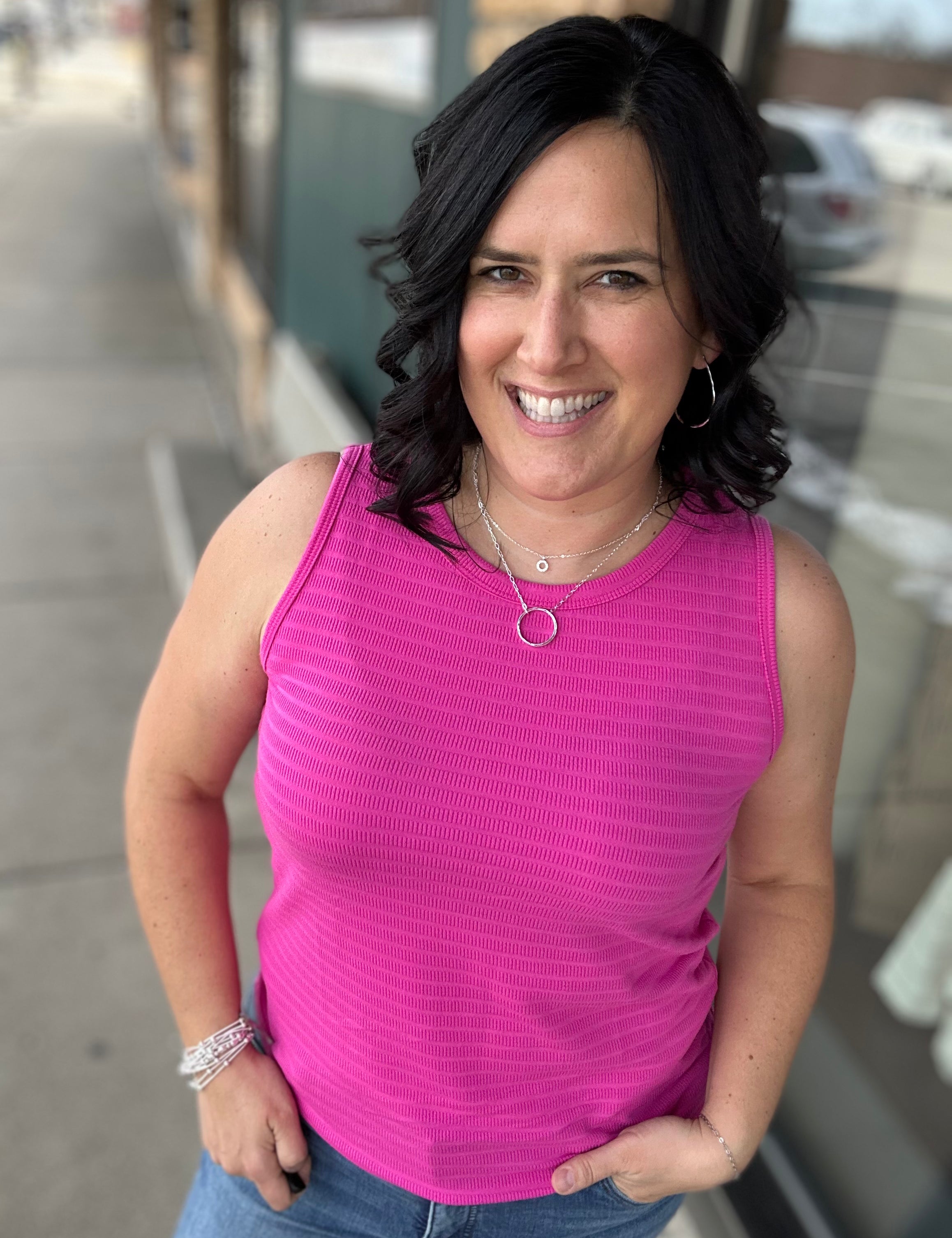 Fuchsia Textured Tank Top Tops- Tanks STACCATO