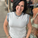 Grey Striped French Terry Tank Top Tops- Tanks DOE & RAE