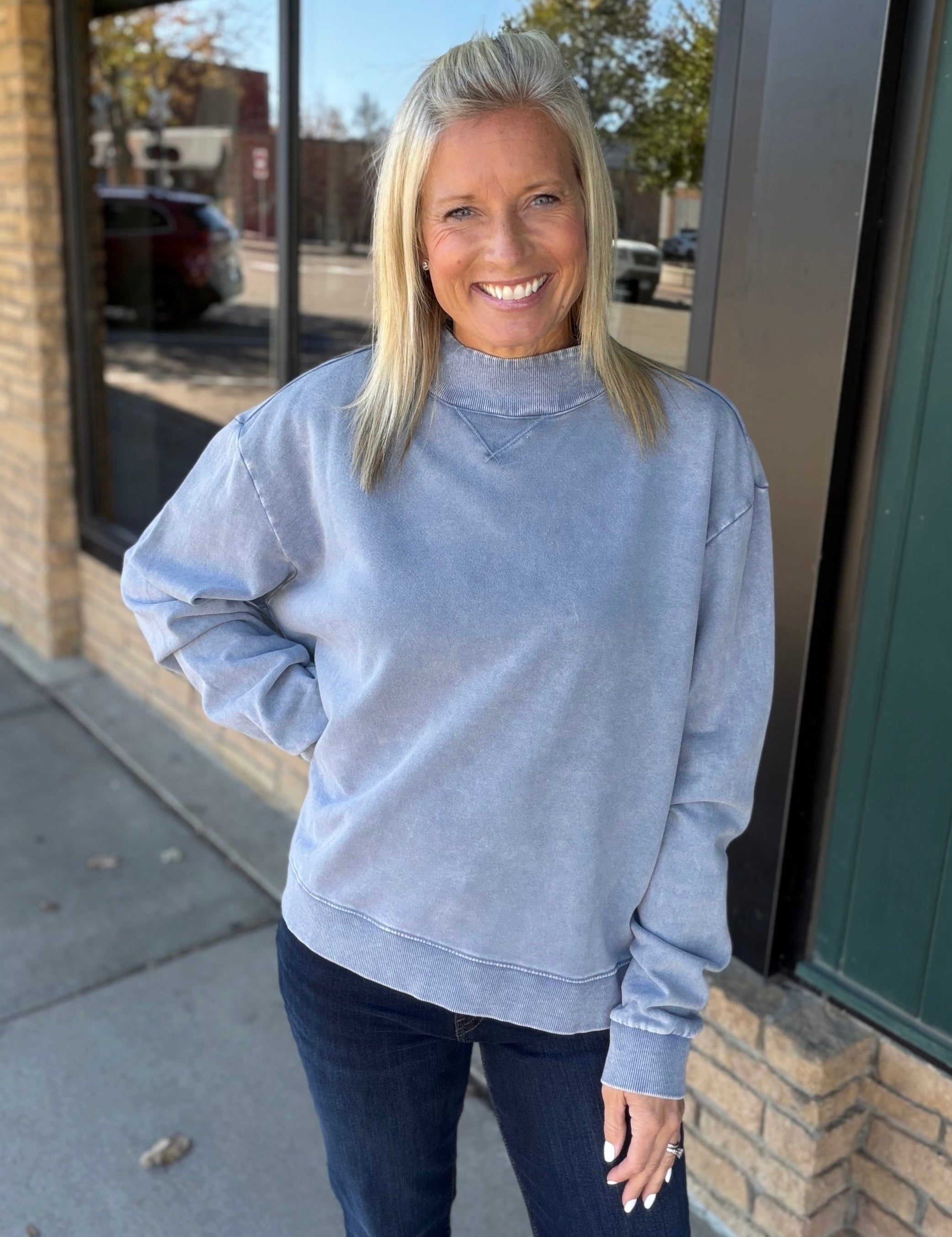 Rosemont Washed French Terry Mock Neck Top - Sweatshirt FLAG AND ANTHEM