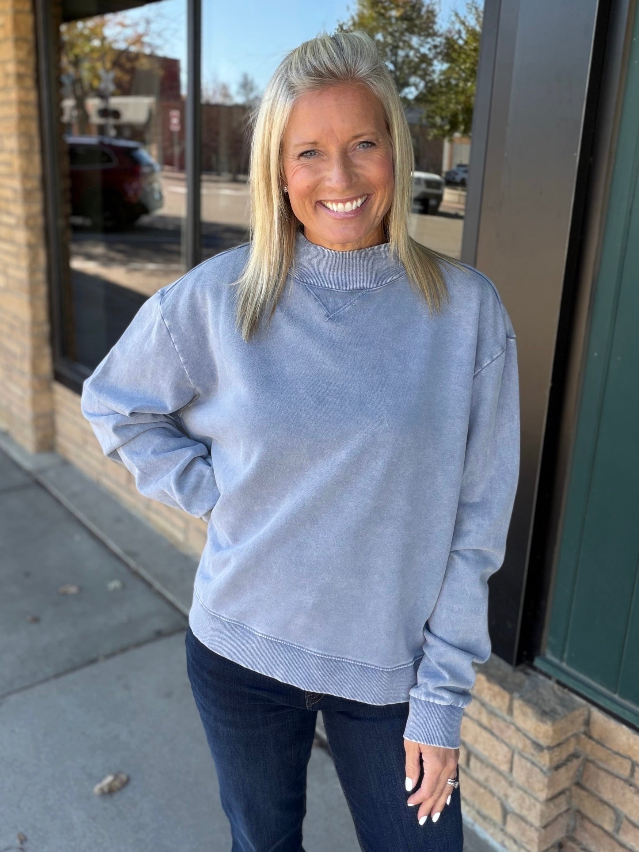 Rosemont Washed French Terry Mock Neck Top - Sweatshirt FLAG AND ANTHEM