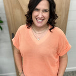 Neon Coral Short Sleeve Crochet Top Tops- Blouses ANDREE