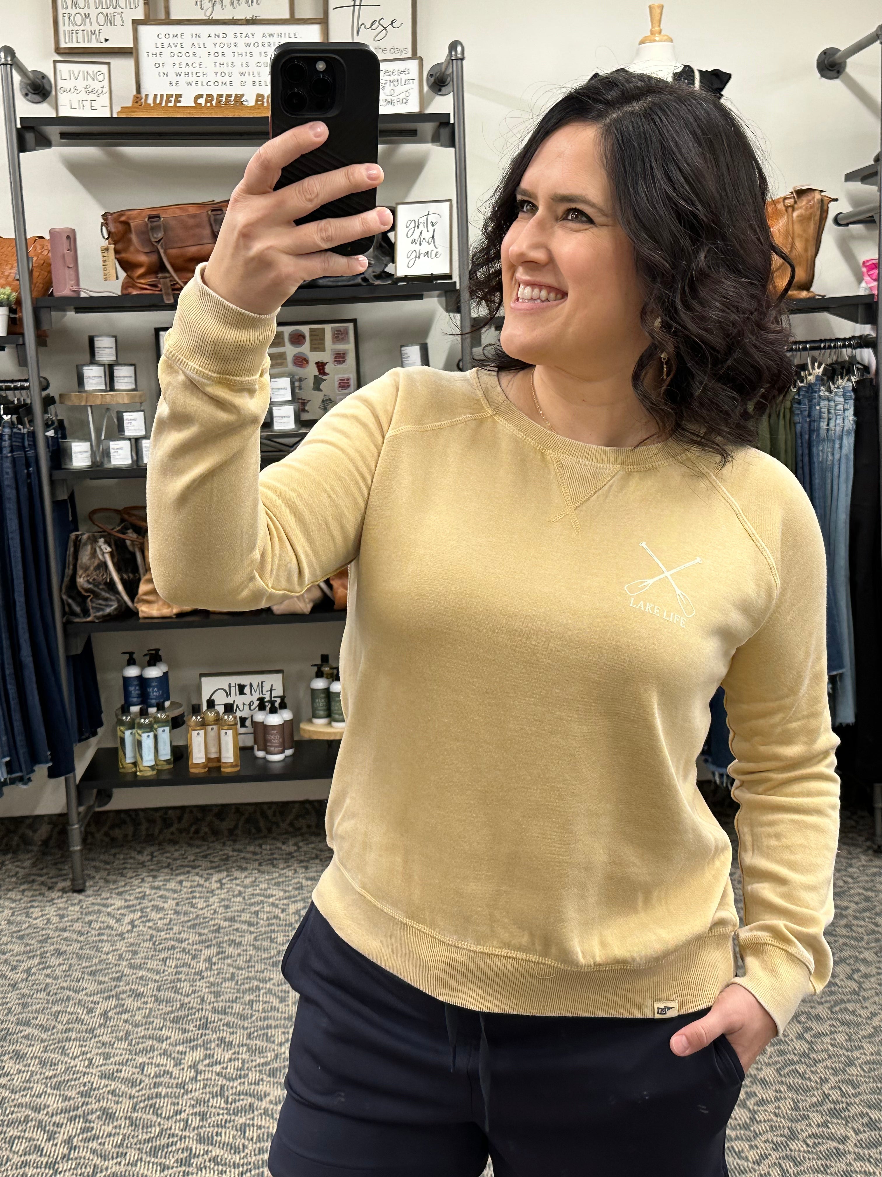 Mustard Lake Life Crew Sweatshirt Tops- Sweatshirt BLUE 84