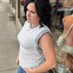Grey Striped French Terry Tank Top Tops- Tanks DOE & RAE