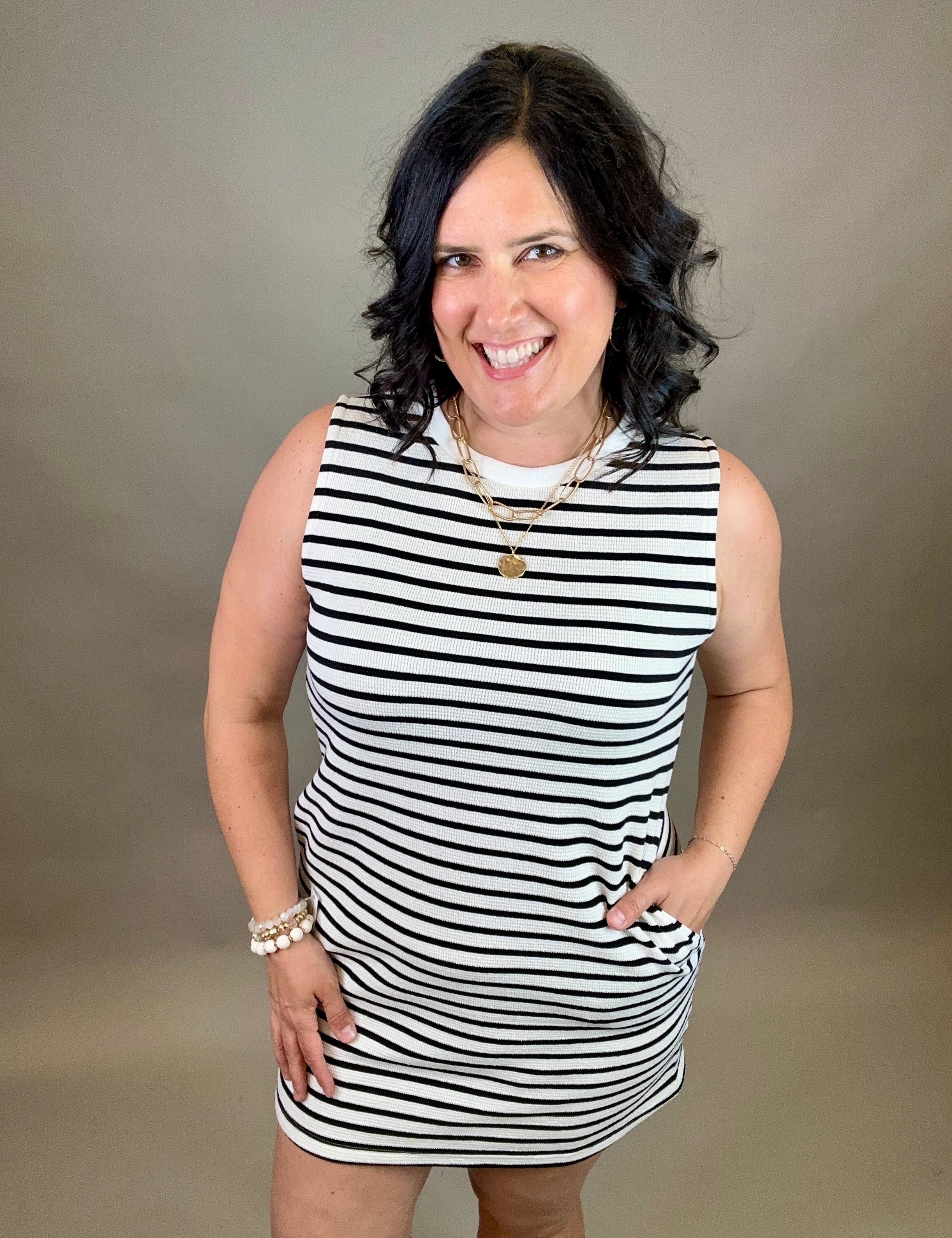 Ivory/Black Striped Sleeveless Dress Dresses STACCATO