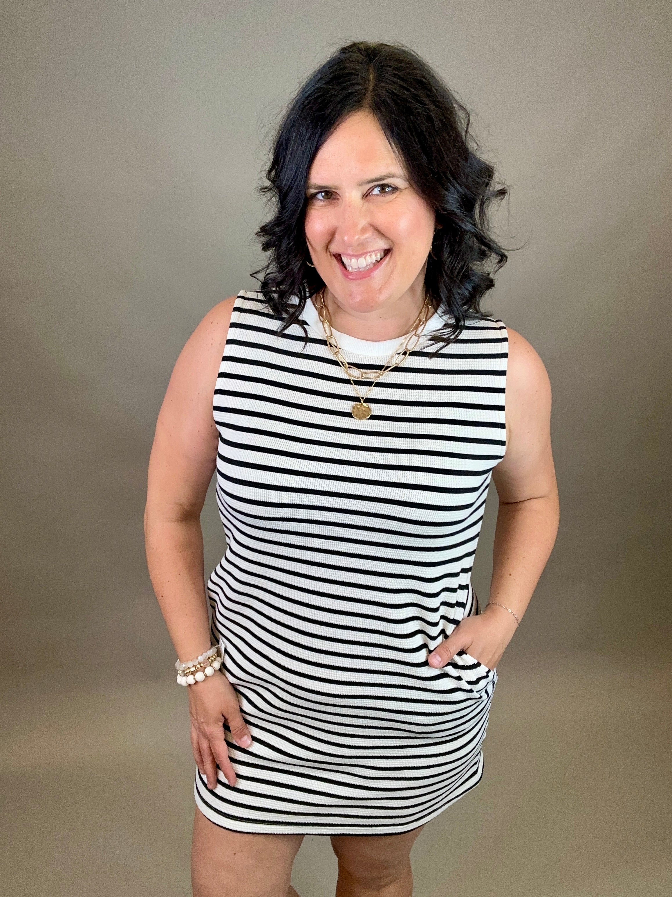 Ivory/Black Striped Sleeveless Dress Dresses STACCATO