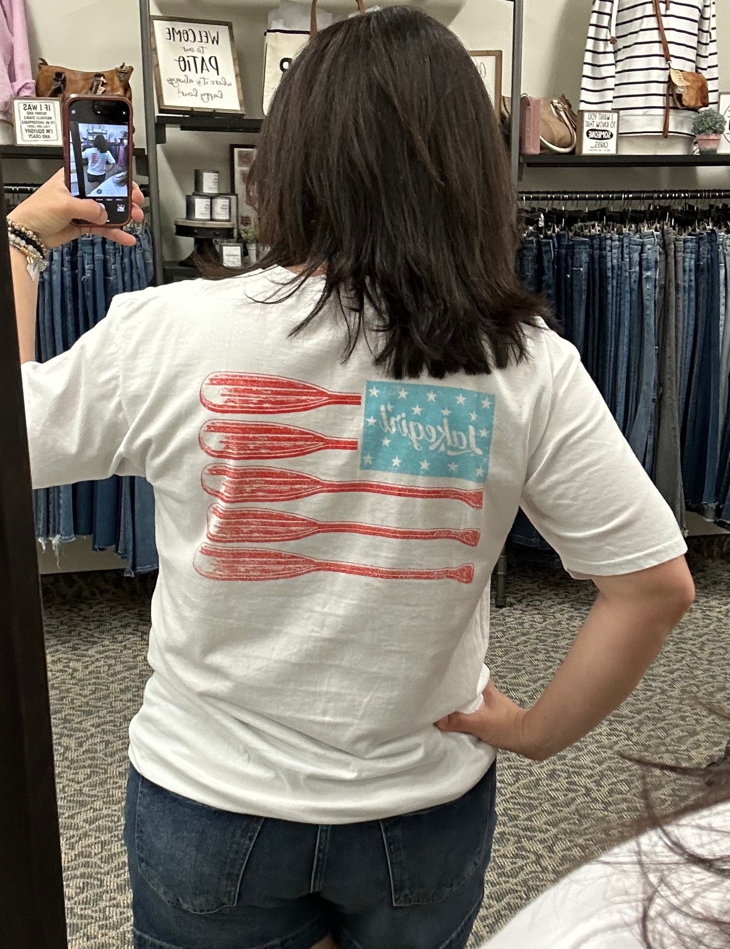 America Lake Girl Paddle Flag T Top - Tee LAKEGIRL