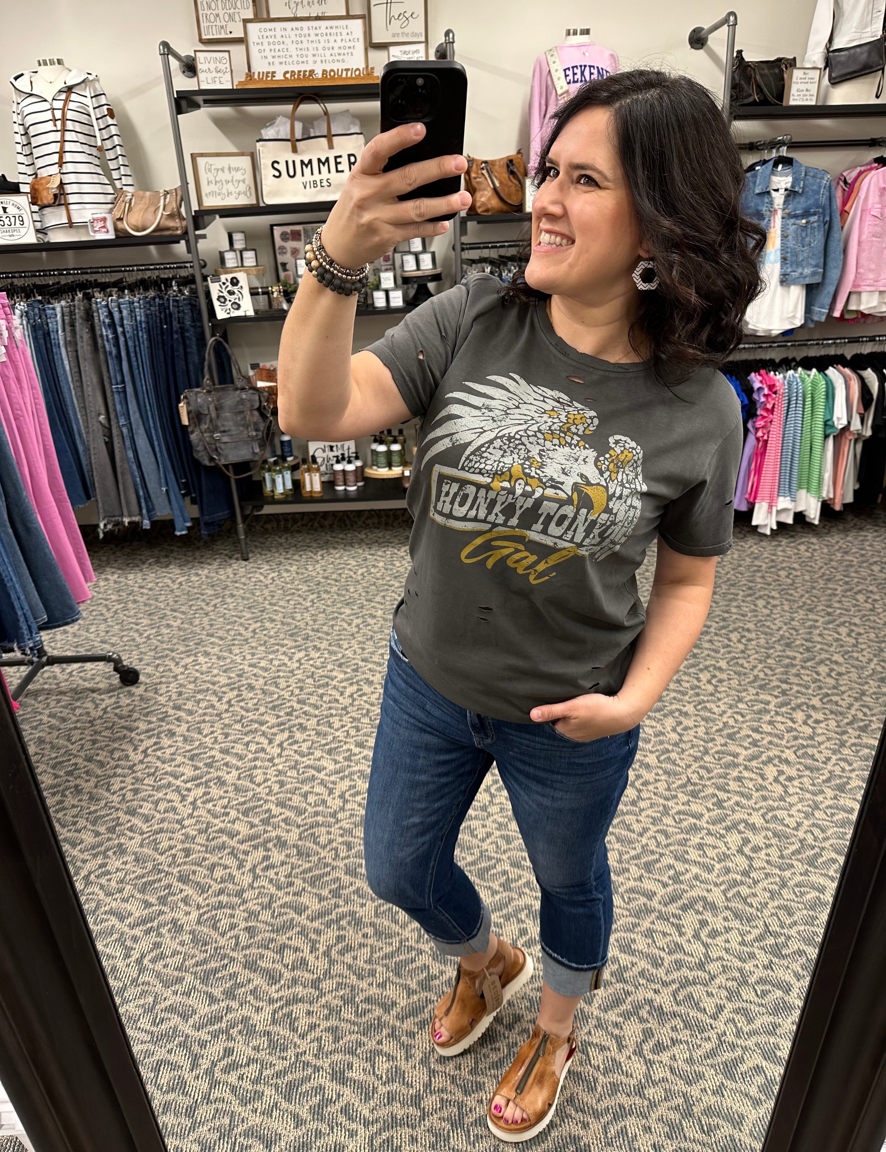 Honky Tonk Gal Distressed Tee Tops- Tees Country Deep