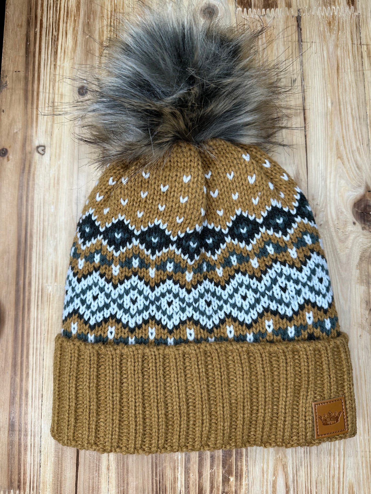 Camel Black White Blue Pom Hat