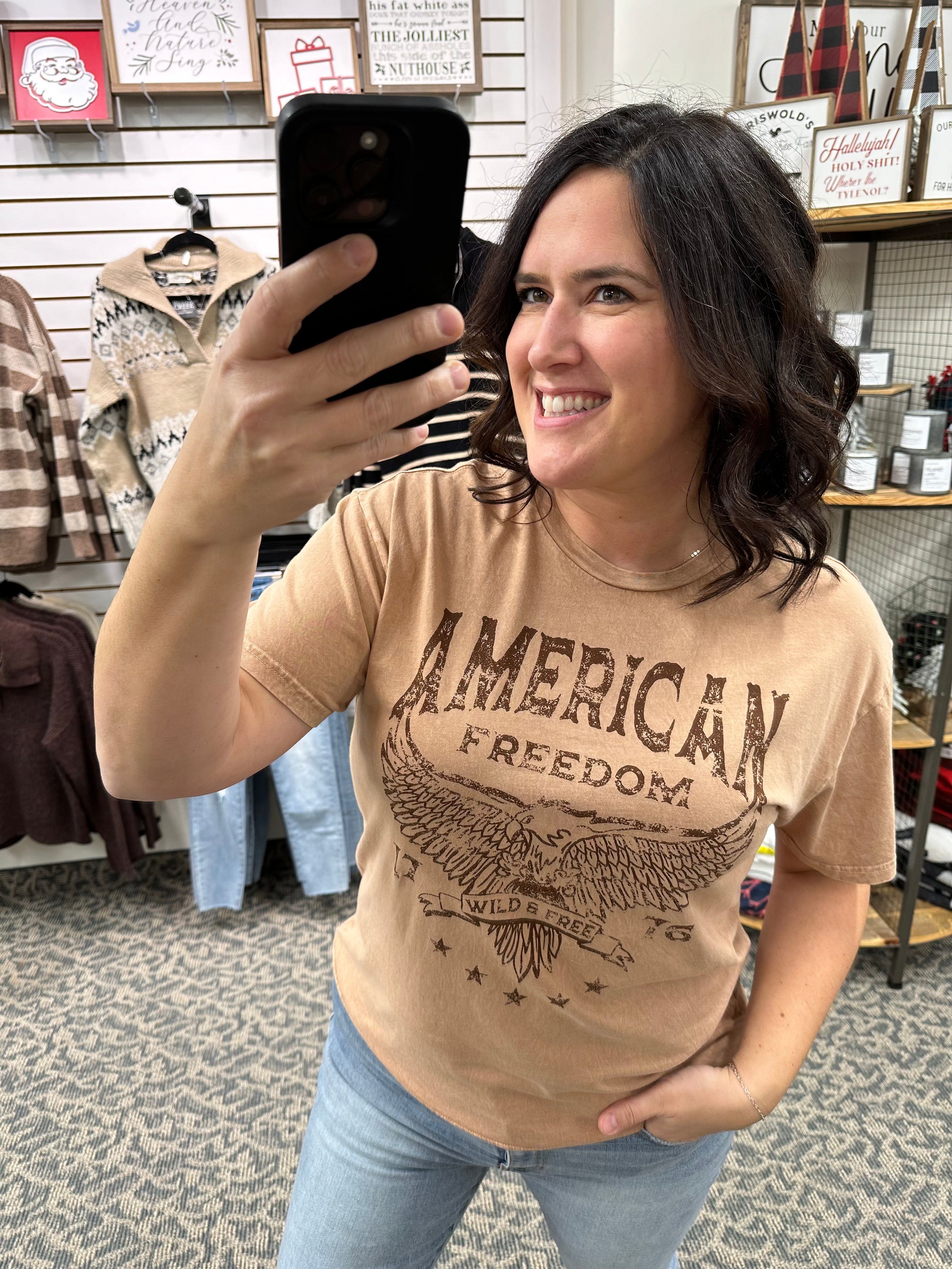 Mineral Taupe American Freedom Tee Top - Tee HRT and LUV