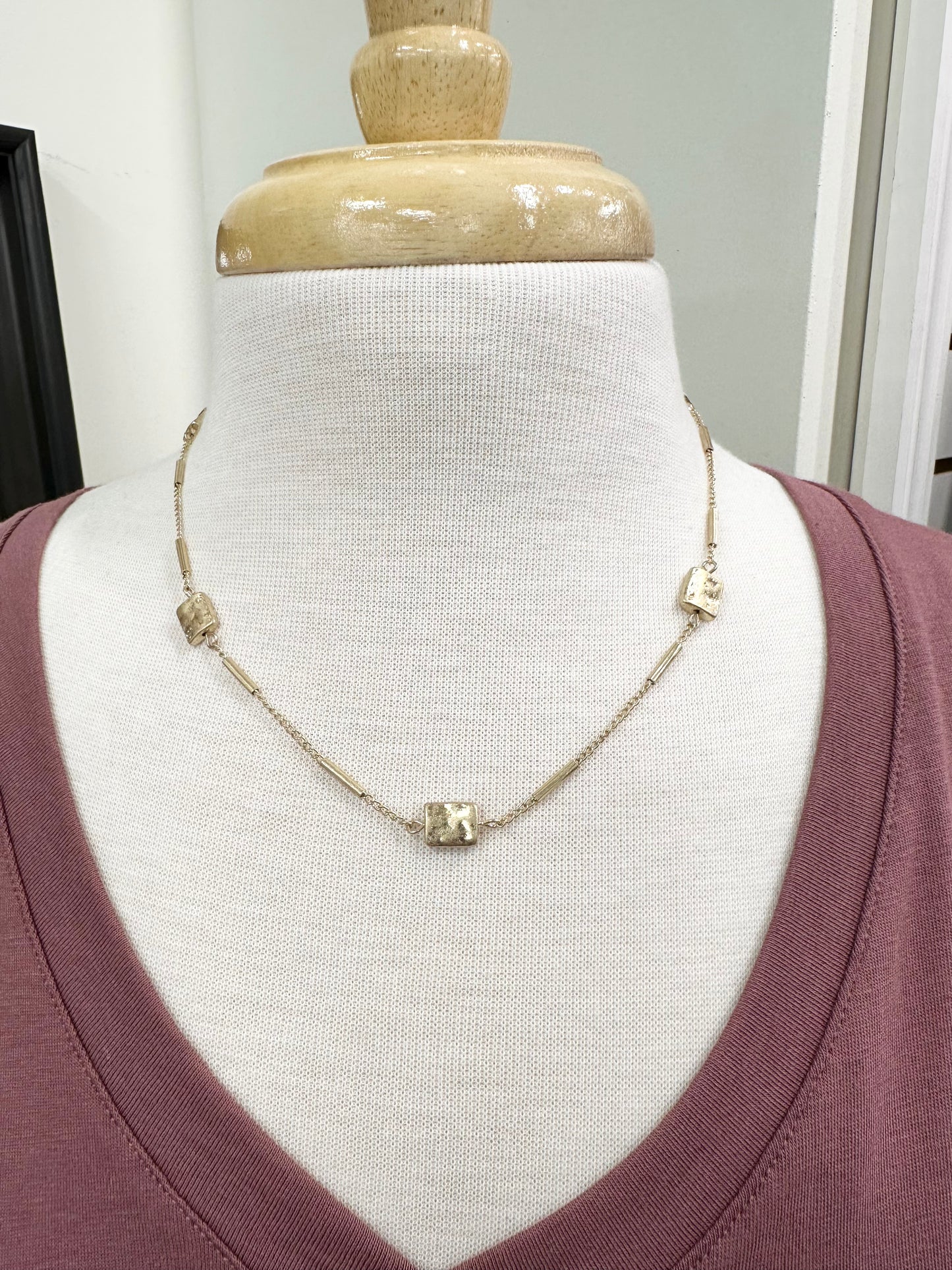 Gold Hammered Oblong Necklace